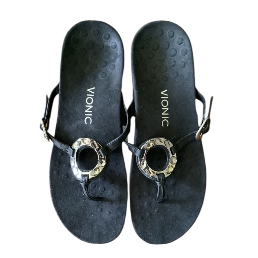 Vionic Black Sandals with Metallic Accents